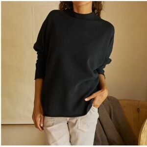 Frank & Eileen Black Mock Neck Long Sleeve Sweatshirt Cotton Relaxed Fit L